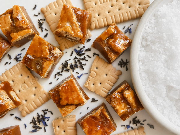 Tea and Biscuit Salted Caramels with Earl Grey and biscuit pieces, handmade by Seagull Sweets Co.