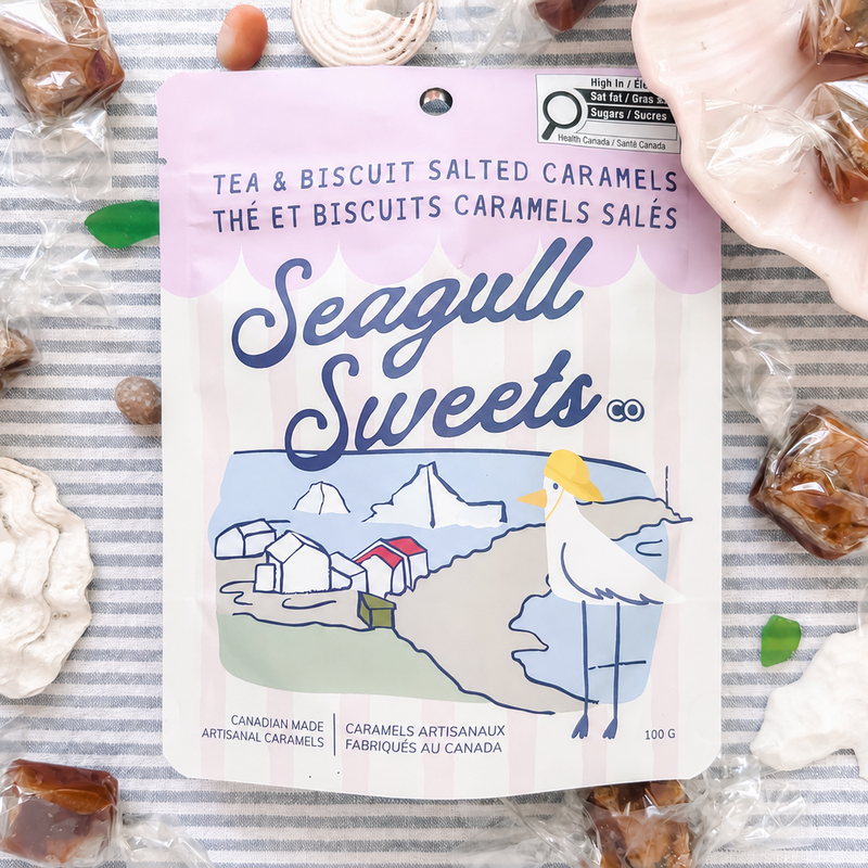 Bag of Tea and Biscuit Salted Caramels by Seagull Sweets Co., 100 g