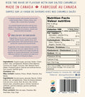 Back of the Coconut Banana Salted Caramels bag with ingredients and nutrition facts