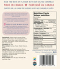 Back of the Dark Chocolate Salted Caramels bag with ingredients and nutrition facts